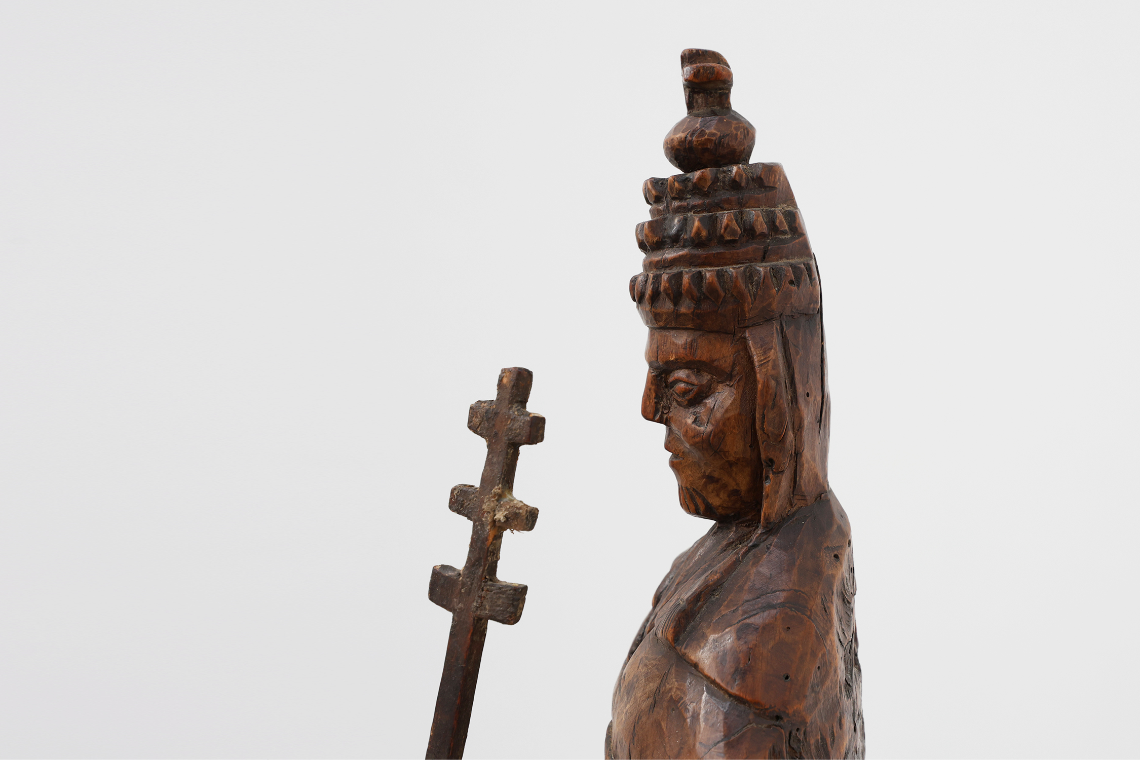 Carved Wooden Sint-Cornelius Figure with Papal Tiara and Triple Cross Staff, 18th centurythumbnail